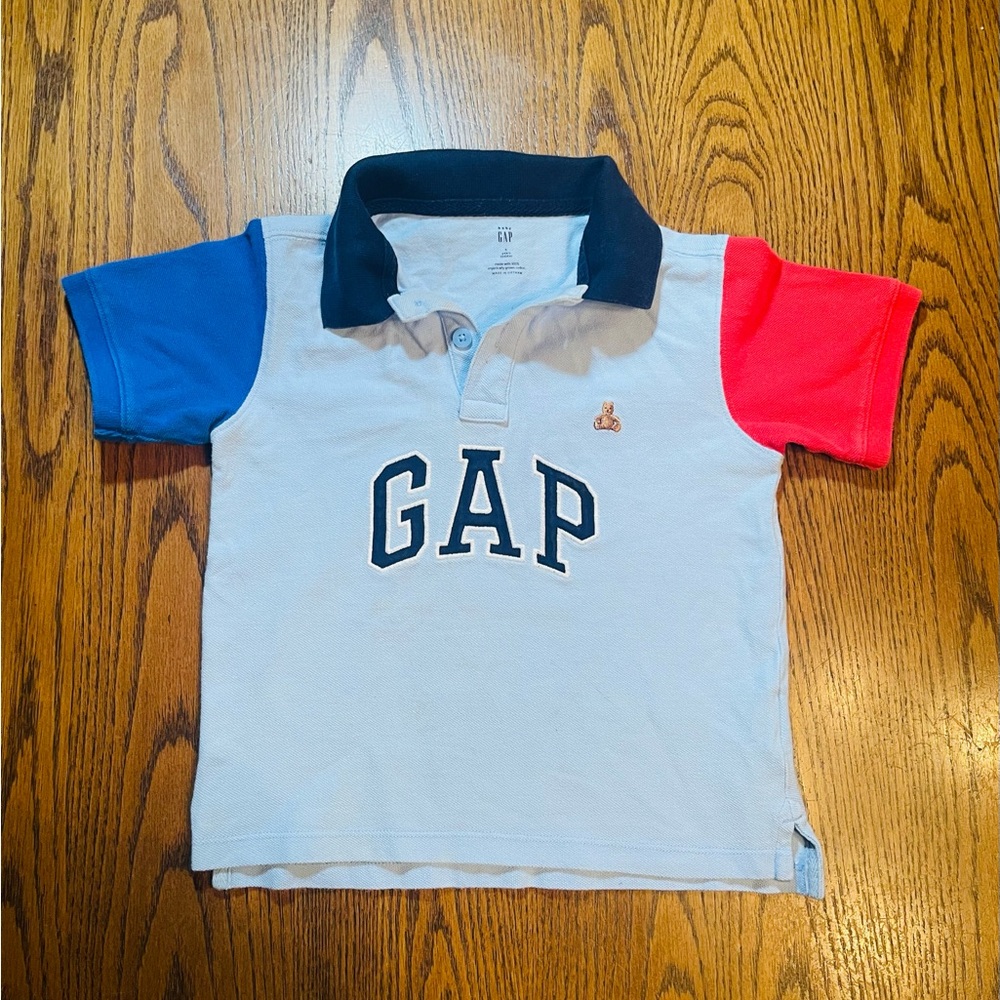 Baby Gap 5T Boys Organic Cotton Pique Embroidered Brannan Bear Color Block Polo